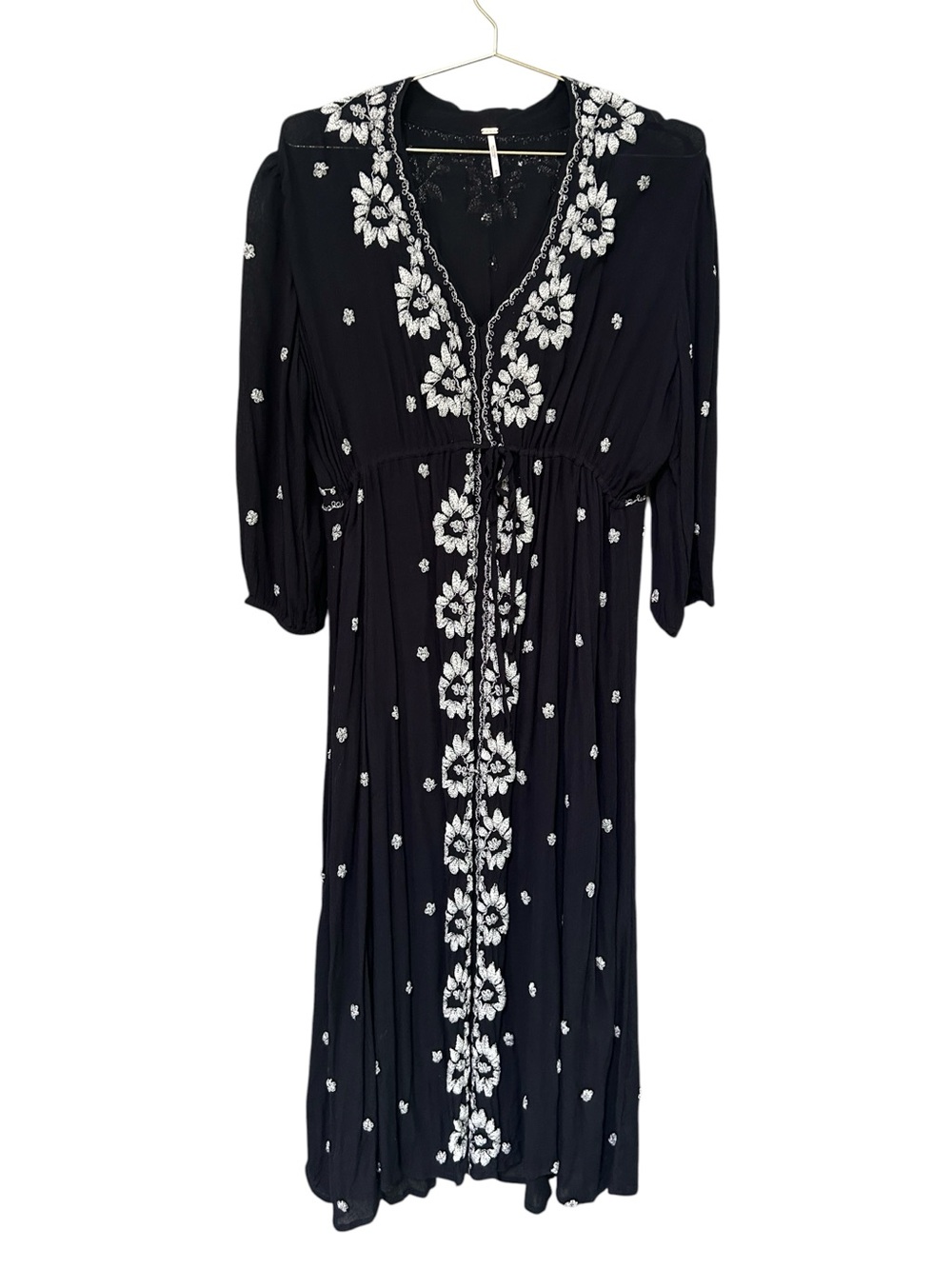 Free People Fable Embroidered Peasant Boho Midi Dress White Floral Embroidery, M - Picture 4 of 11